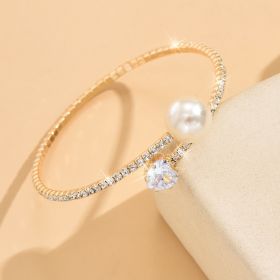 Women's Pearl Heart Full Diamond Bracelet Elastic Jewelry (Option: Women-Gold)