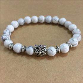 Owl Tiger's Eye Volcanic Stone Energy Bracelet (Option: White turquoise silver)
